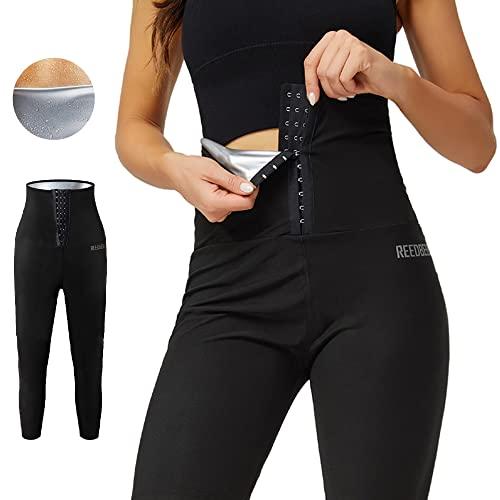 REEDBEEK Sauna Sweat Capris Pants for Women Shapewear High Waisted Compression Leggings Pants Workout Suit Waist Trainer Weight Loss Lower Body Shaper Women, M
