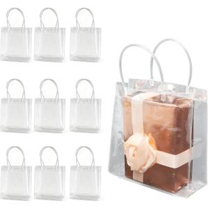 RJTLPNK Clear Gift Bags with Handles Bulk, 10PCS Medium L7.87xW3.14xH7.87Inches Holiday Gift Bags for valentines, Versatile 5 Senses Gift Bag for Women & Kids