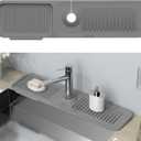 Kitchen Sink Splash Guard Behind Faucet 24 x 5.5 Inch, Toovem Faucet Handle Drip Catcher Tray, Longer Silicone Sink Faucet Mat, Dish Soap Sponge Holder for Bathroom, Farmhouse, Bar, Rv, Grey (Gray)
