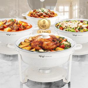 Femchic 9QT White Chafing Dishes for Buffet, 4 Pack Maifanite-Coated Chafer