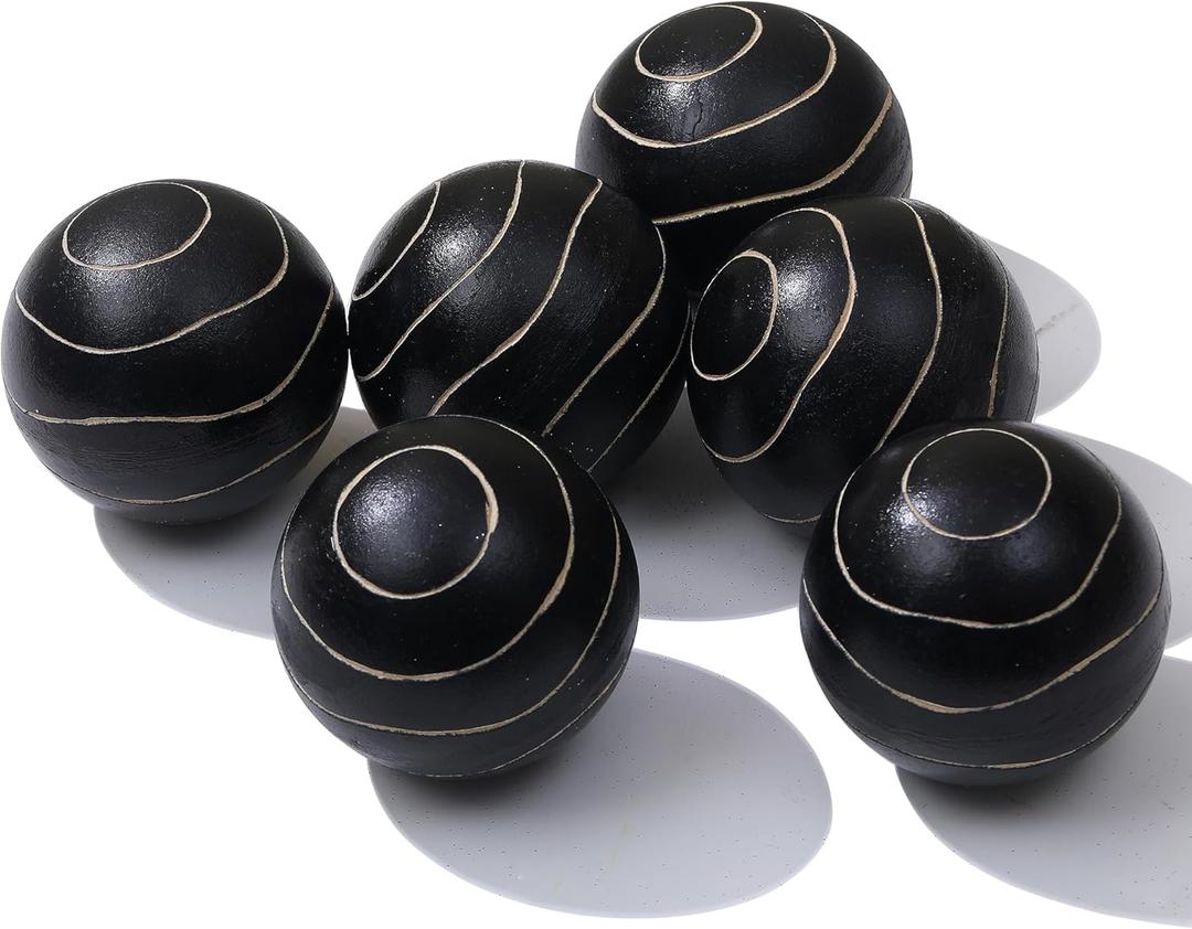 Set of 6 Decorative Orbs for Bowls and Vases - Circle Pattern - Resin Round Sphere Balls for Living, Dining Room Coffee Table Centerpiece Home Decor