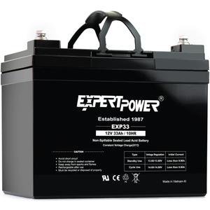 ExpertPower EXP33-12V 33Ah SLA AGM Battery for Solar Energy Storage, UPS, Trailer, Security System, Mobility Scooter, Small Marine Battery Backup, Rechargeable 12V Batteries Lead Acid, M6, 1-Pack 12v 33AH