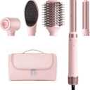 MESCOMB Dual Voltage Hot Air Styler Wrap - 5 in 1 Hair Dryer Brush with Fast Drying Blow Dryer, Styling, Straightening & Volumizing with Travel Bag (100V240V) -Pink