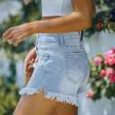 luvamia Women Casual High Waisted Denim Shorts Frayed Raw Hem Ripped Jeans Shorts (S)