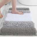 2 x XIYUNTE Shaggy Bathroom Rugs 24x16, Extra Thick 2000GSM Non Slip Bath Mat with Drain Groove Rubber Backing, Washable Quick Dry Absorbent Microfiber Bath Rugs for Bathroom Floor Tub Shower, Gray White
