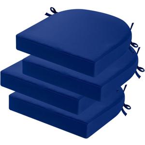 idee-home Outdoor Chair Cushions Set of 4, Thick 19" x 19" x 3" Outdoor Seat Cushions Patio Furniture Waterproof with Ties, Dining Pads (Dark Cerulean)