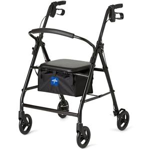 Medline Steel Rollator Walker for Adult Mobility Impairment, Black, 250 lb. Weight Capacity, 6” Wheels, Foldable, Adjustable Handles, Rolling Walker for Seniors