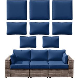 8p Outdoor Cushion Slipcovers Outdoor Patio Cushions Covers Replacement Waterproof with Zipper for 3-Seat Rattan Sofa Patio Furniture Cushion Covers, Covers Only (Blue)