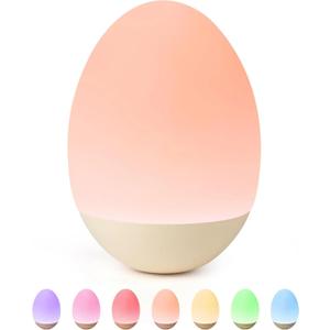 Egg Night Light for Nursery: Baby Night Lights Tap Lamp Step less Dimming with Warm White and 7 RGB Colors Rechargeable Portable for Infant and Kids Bedroom Breastfeeding Sleep Aid