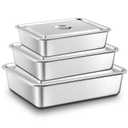 3 Pcs Stainless Steel Bus Tubs with Lid 13 L Commercial Tote Box 4" Deep Food Grade Meat Processing Tubs Lug Dishwashing Utility Prep Tub Table Pans, Silver (3 Sizes) 