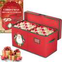 Christmas Ornament Storage Box Christmas Ornament Storage Organizer with Adjustable Divider 128 Ornaments 600D Oxford Fabric Christmas Storage Containers Holiday Ornament Storage Box (Red)