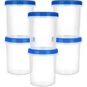 Heavy Duty Airtight Plastic Containers with Twist Top Lids, Stackable Freezer Containers for Lunch, Salad, Soup, Leftover, Ice Cream, BPA Free [6 Pack-32 oz]