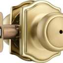 Satin Brass Door Knobs with Camelot Trim,Gold Interior Door Knob with Lock,Coastal Privacy Door knob for Bath and Bedroom (1)