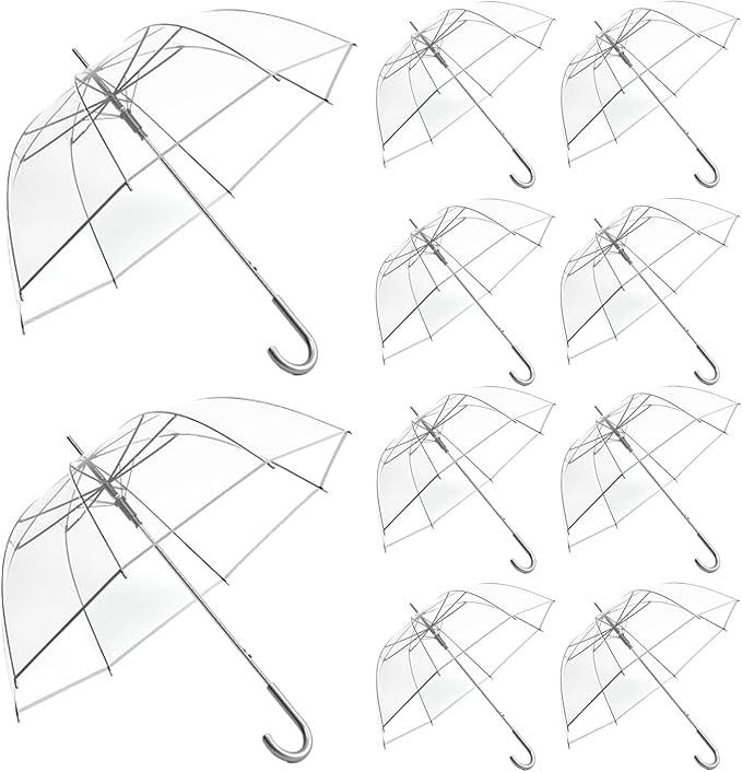 GEWURIZXY 20 Pcs Wedding Clear Bubble Umbrella Bulk 47 Inch Large Dome Rain Windproof Stick Umbrellas for Weddings Prom Graduation and Outdoor Events(White Handle) (Clear, 82CM 20PCS)