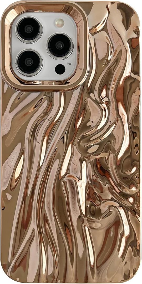 Caseative for iPhone 16 Pro Case,Pleated Water Ripple Chrome Wave Pattern Soft Phone Case (Gold)