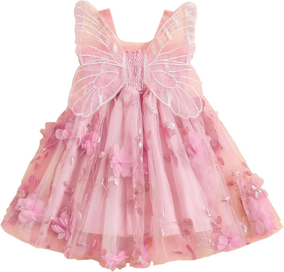 Toddler Baby Girl Butterfly Wings Dress Kids Girls Tulle Butterfly Wing Skirt Princess Sleeveless Birthday Tutu Party Dress (3-4T)