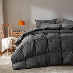 Goose Feather Down Comforter King Size,100% Organic Cotton Duvet Insert,All-Season Luxury Duvet Insert with Baffle Box Design, 750+Fill Power Hotel Collection Bedding Comforter, Gray 