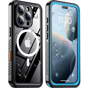 Temdan Magnetic for iPhone 16 Pro Case Waterproof,Built-in Screen Protector[IP68 Underwater][Upgrade Military Dropproof][Compatible with MagSafe] Full Body Shockproof for Case 6.3''-Blue