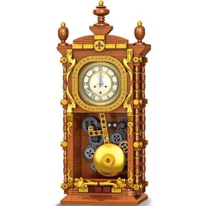 Retro Clock Building Block Set for Adults, Linkable Mechanical Pendulum Clock Building Brick Kit Compatible with Lego, Vintage Toy for Home Decor, Gifts for Kid and Adult 8-12751PCS