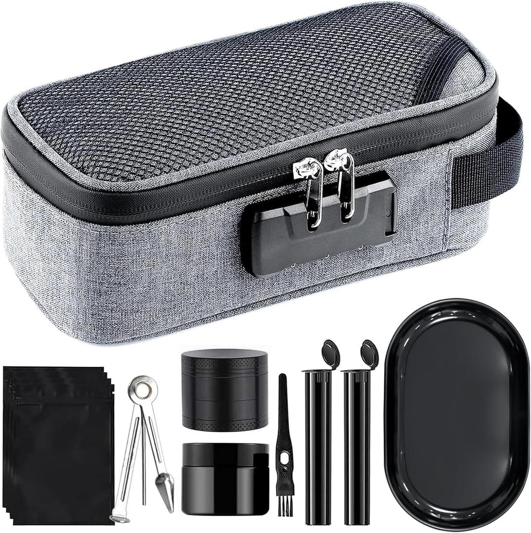 Large Storage Bag with 7 Small Items, Portable Storage Case with Combination Lock For Home and Travel Grey