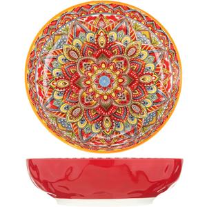 Boho Large Serving Bowls, 10.2 Inch Fruit Salad Bowls, Decorative Serving Dishes for Entertaining, 80 OZ Pasta Bowls Set of 2, Vibrant Colorful Soup Bowls for Party, Home Decor, Bohemian Style Gift (Orange+Red)