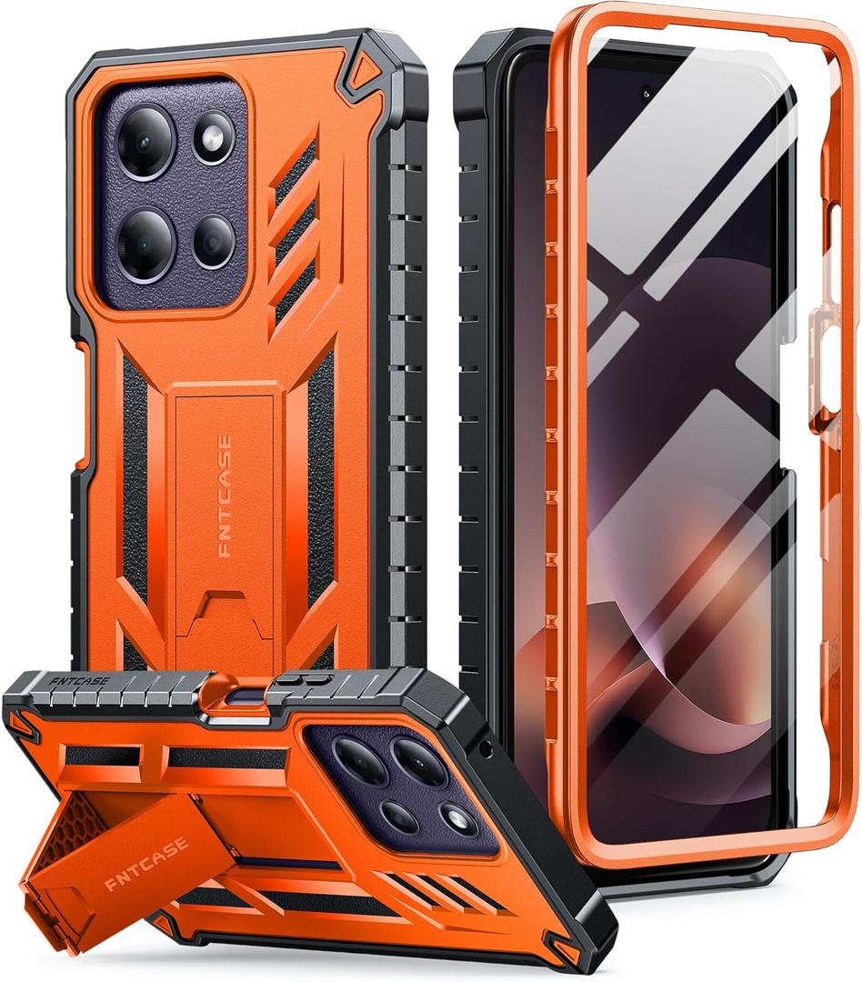 FNTCASE for Motorola Moto G-Power-5G-2026 Case: for Moto G Power 5G 2025 Case with Kickstand | Built-in Screen Protector Military Grade Drop Proof Protection Rugged Shockproof Protective Sturdy Orange