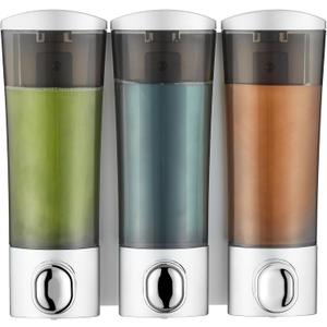 3-in-1 Shower Soap Dispenser Wall Mounted, Pollock Shower Dispenser 3 Chamber No Drilled Shampoo and Conditioner Dispenser Bathroom Shower Pump Dispenser and Organizer for Bathroom Hotel (BLK-9010S3)