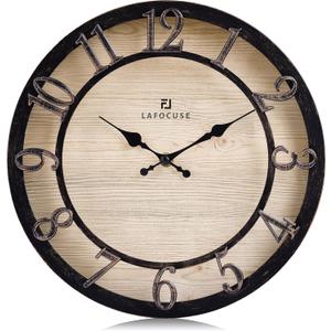 Lafocuse 12 Inch Silent Black Wall Clocks Battery Operated, Farmhouse Wall Clock for Kitchen Living Room, Rustic Home Dcor