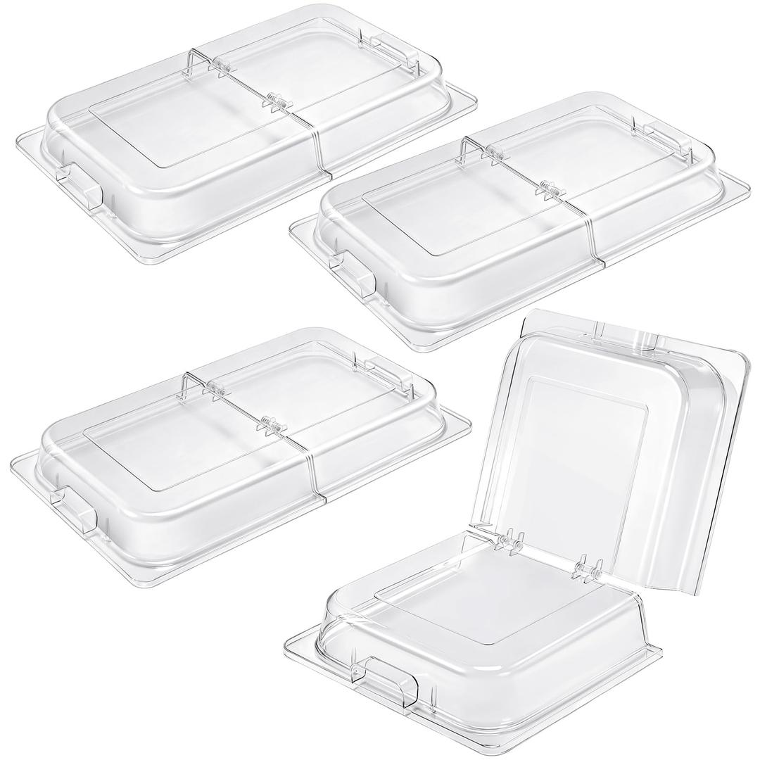 Blulu 4 Pack Polycarbonate Hinged Dome Cover with Handle 21" x 13" x 3" Rectangular Dome Cover Double Sided Handle Table Pot Lid for Buffet Tray Kitchen Hotel Steamer Hotpot Frying Pan Baking Tray