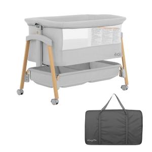 Evolur Lullaby Portable Bassinet with Wheels, Adjustable Bedside Sleeper, Breathable Mesh Sides, Large Storage Basket, Easy Fold, and Travel Bag Included, Perfect for Newborns & Infants - Light Gray