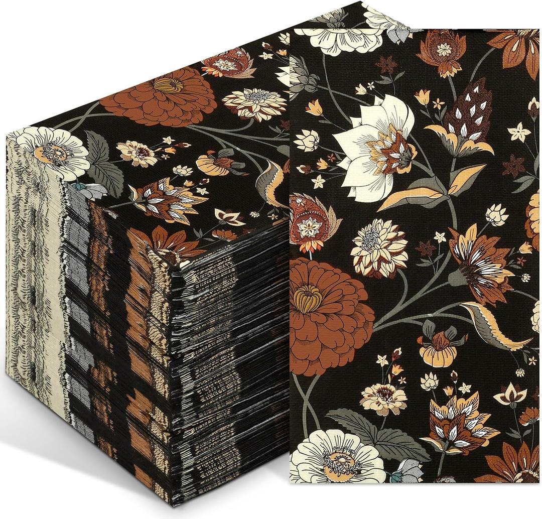 100 Pcs Guest Napkins Disposable Paper Elegant Dinner Hand Napkin for Birthday Party Bathroom Wedding Holiday Graduation Bridal Baby Shower Metallic Decorative Towels (Retro Style)