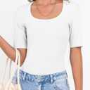 ANRABESS Half Sleeve Tops for Women Ribbed Knit Basic Tee Shirts (White, M)