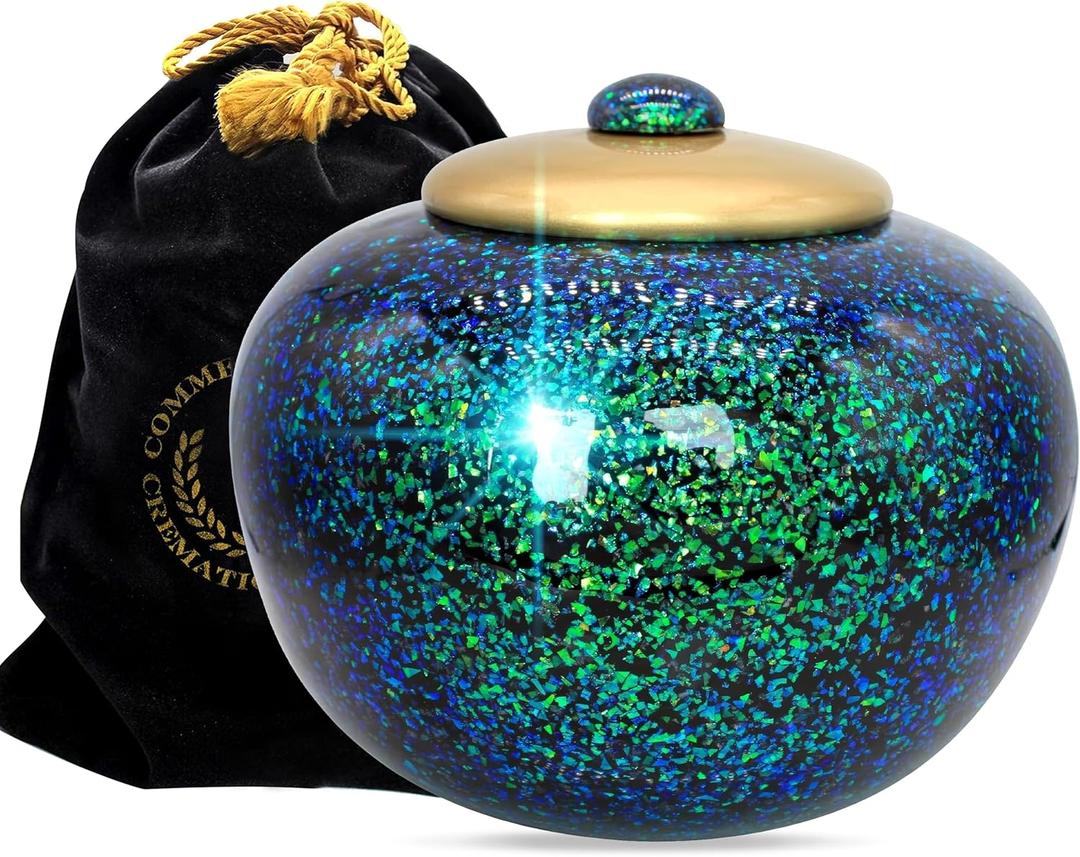 Sparkling Atlantis Cremation Urn for Ashes Adult Male - Beautifully Handcrafted Decorative Urns & Personalized Cremation Urns for Human Ashes Adult Man (Medium, Atlantis Green / Blue)
