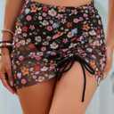Blooming Jelly High Waisted Swim Skirt Tummy Control Swim Bottoms Mesh Ruched Drawsting Bathing Suit (Black, M)