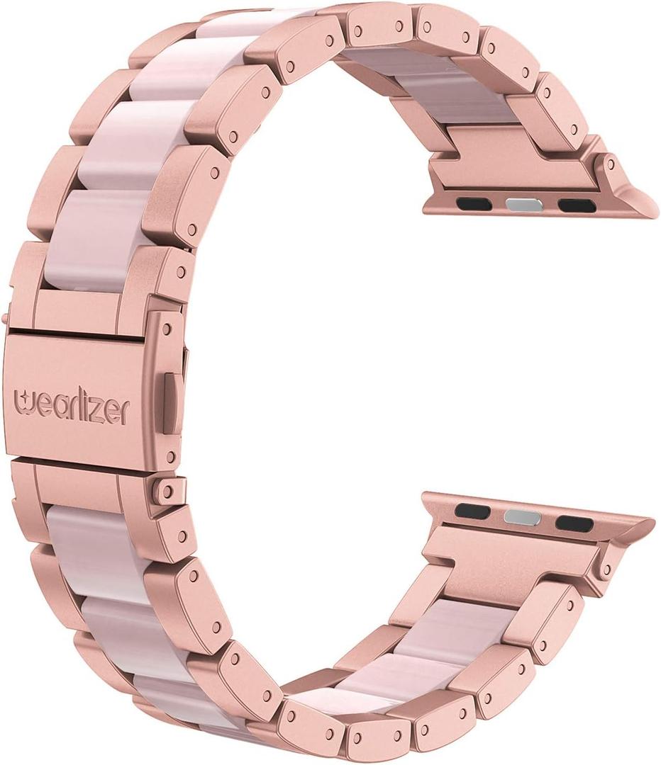 Wearlizer Rose Pink Compatible with Apple Watch Band 38/40/41/42mm Womens Replacement, Stainless Steel Strap Fashion Resin Wristband Sleek Metal iWatch Series 11 10 9 8 7 6 5 4 3 SE/Ultra 3 2 1