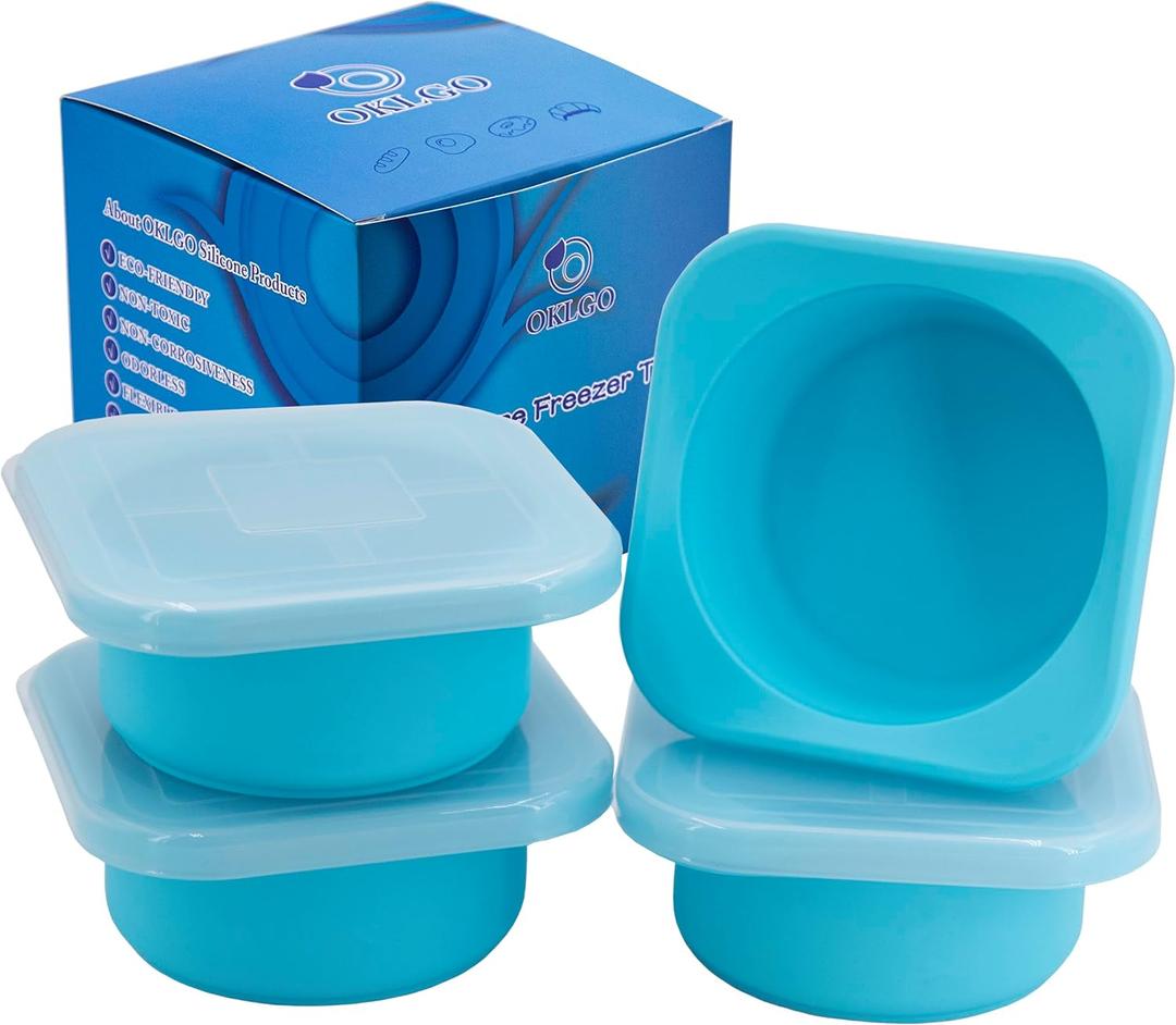 Freezer Soup Tray Silicone Molds - 2 Cup Freezer Cube With Lid,Food Storage Container for Soup Sauce Meal Prep,4 Pack