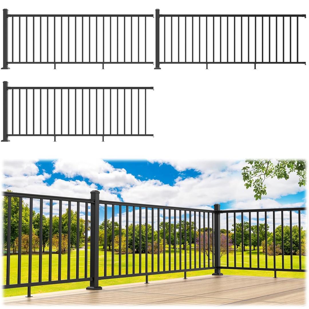 Egadis 36 in. H x 24 ft. W Porch and Deck Railing Kit, Aluminum Railing Kit, Black Textured AAMA 2604 Powder-Coat Finish Rail System for Outdoor Decks, Porches & Balconies (3 Post, 3 Panel)