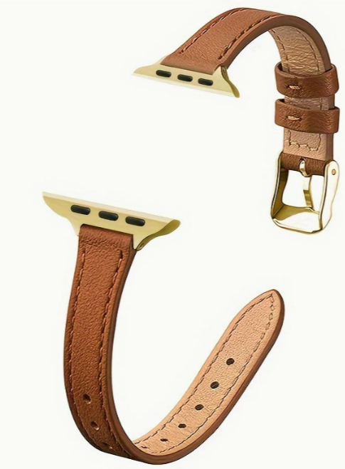 Leather Slim Waistband Watch Strap, Compatible with Apple Watch Series 8/7/6/5/4, Tang Buckle Clasp