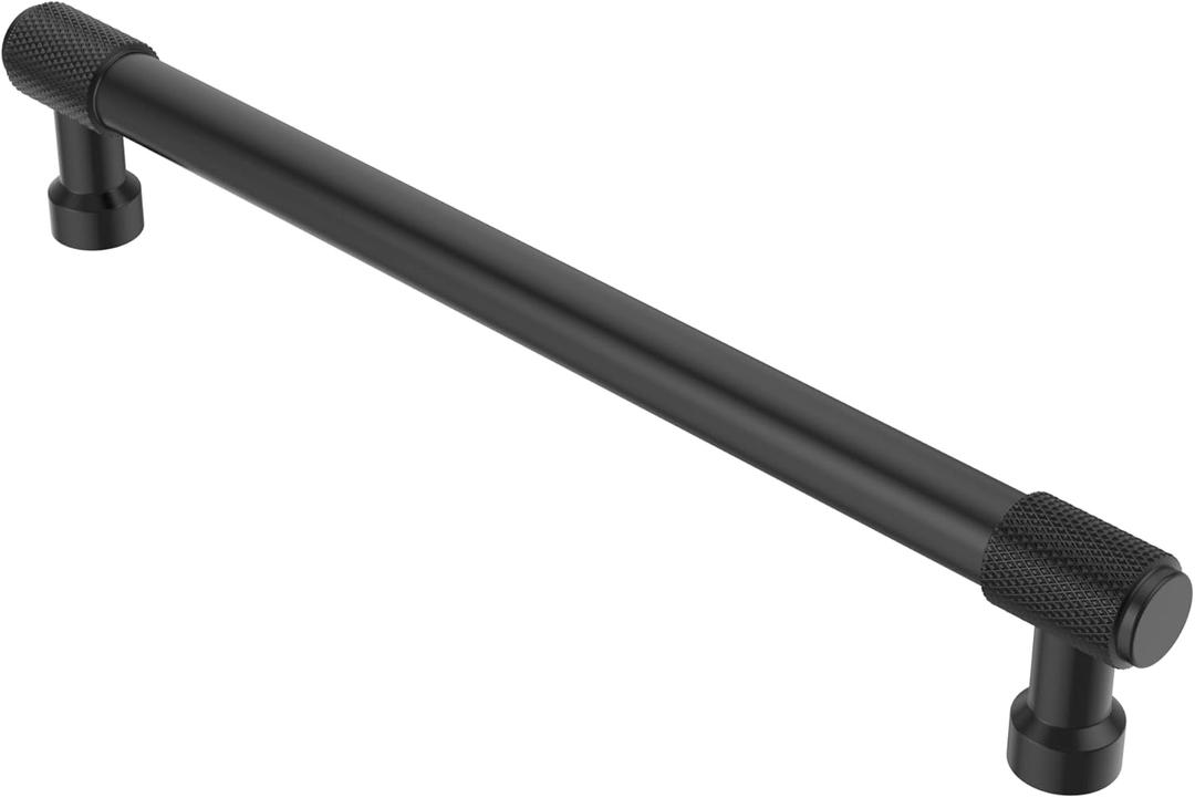 Alzassbg 6 Pack Matt Black Cabinet Pulls, 7 Inch(177.8mm) Hole Centers Knurled Kitchen Cabinet Handles for Cabinets and Drawers AL3017MB