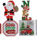 Aovdy 4 Pcs Christmas Table Signs Decorations Wooden Centerpiece Tabletop Gnome Santa Claus Noel HOHOHO Wood Desktop Decor for Kitchen Home Xmas Holiday Party Supplies
