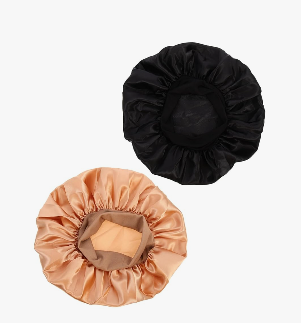 2Pcs Satin Sleep Hats for Women Elastic Sleeping Bonnet Comfortable Hair Protection for Home Use
