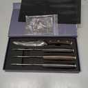 Steak Knives Set of 4, 4.8 Inch Quality Japanese Style Smooth Edge Meat Knife with Wood Handle, Damascus Pattern Full Tang Design, Ultra Sharp Dinner Knives with Exquisite Box, Kitchen Gifts (Brown)