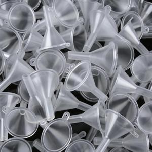 JOHOUSE 50PCS Mini Funnel for Lab Bottles, Sand Art, Perfumes, Spices, Powder, Essential Oil, Recreational, Kitchen Use Food Grade Clear Plastic Small Funnels