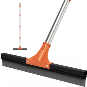 Floor Squeegee for Concrete Floor,18" Large Heavy Duty Squeegee for Floor, Rubber Broom with 62" Long Handle for Bathroom Tile, Garage Concrete, Deck, Shower Glass, Window Cleaning (Orange)
