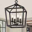 AMZASA Farmhouse Rustic Black Lantern Chandelier Hanging Light Fixture 4-Lights for Kitchen Island Dining Room Hallway Entryway Foyer UL Listed