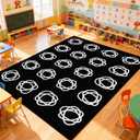 Large Classroom Rug, Black Classroom Seating Carpet with 20 White Circles Abstract for Preschool, 68.4ft Kids Circle Time Playroom Rug, Educational Area Rug for Daycare Elementary Playmat