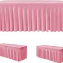 HolidayIdeas 2 Pack Spandex Table Skirts for 6 ft Folding Table, Stretch Rectangle Tablecloth for Wedding, Banquets, Parties, Pink, 30x72 Inch