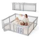 Foldable Baby Playpen for Toddlers & Babies, Large Play Yard with Mat, 79"x71" Extra Large Safety Playpen for Indoor Outdoor, Anti-Escape Dual Door Play Pen for Infants,Grey