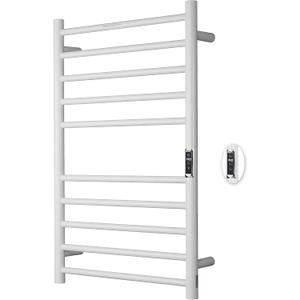 Heated Towel Racks for Bathroom, Wall Mounted Electric Towel Warmer Racks with Timer & Temperature Control, 10 Bar Stainless Steel Towel Heater for Bathroom,White, Plug-in