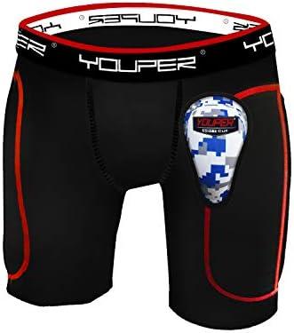 Youper Boys Youth Padded Sliding Shorts with Soft Protective Athletic Cup for Baseball, Football, Lacrosse, Y-XL